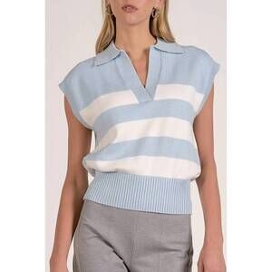 NEW ELAN the courtside collared sweater in blue stripe
